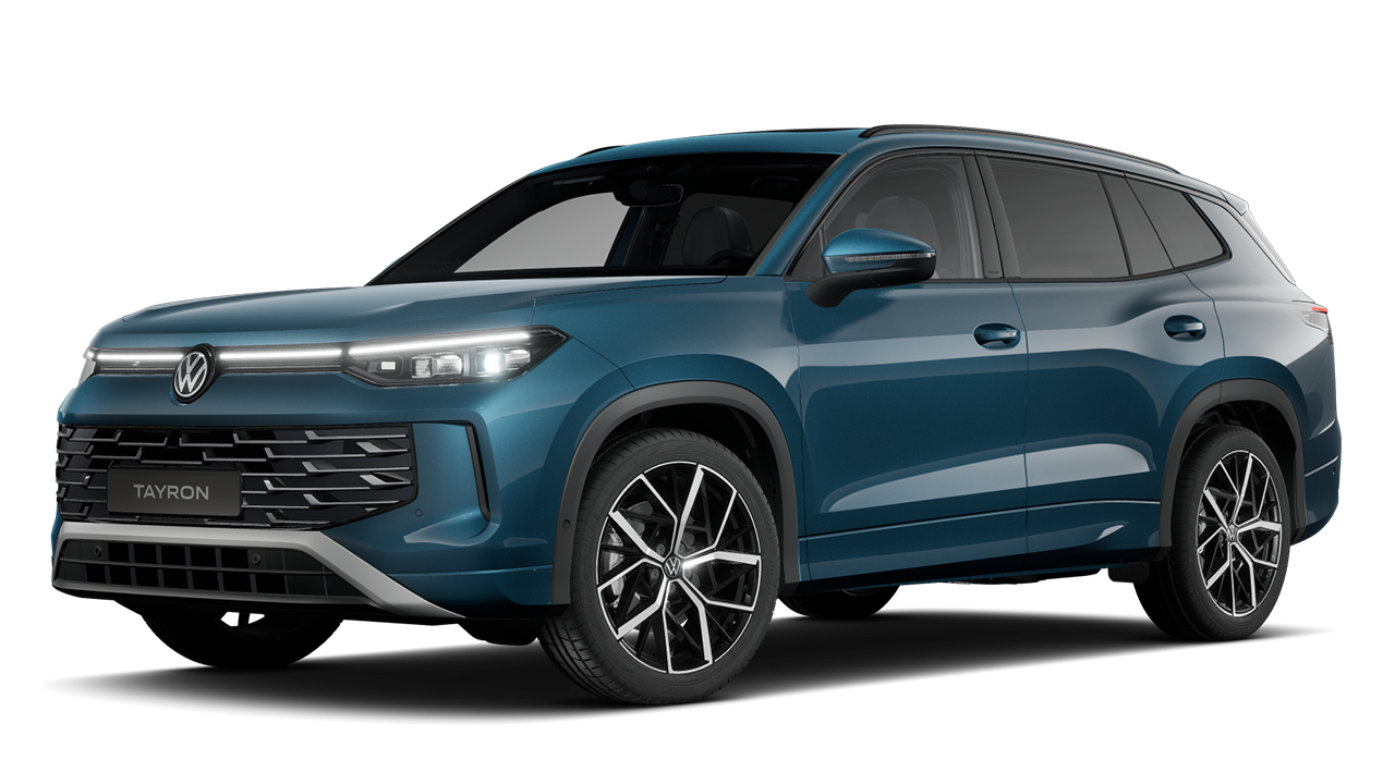 Schräge Frontansicht eines Tayron in Nightshade Blue Metallic