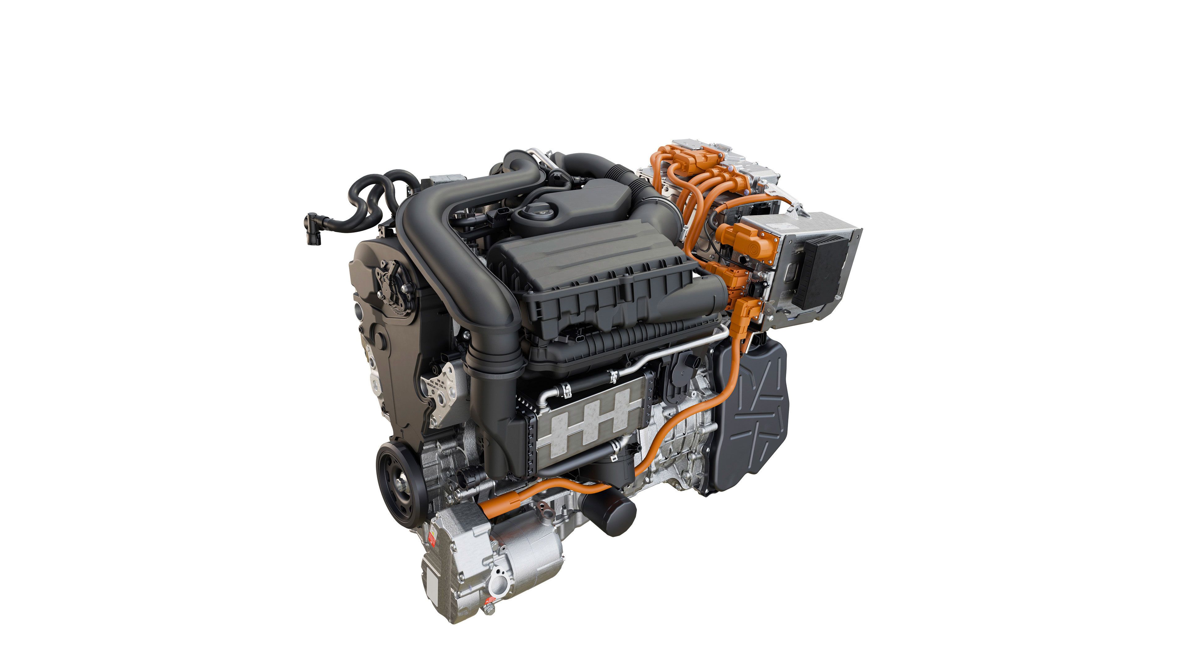 Abbildung zeigt den Motor des Tayron eHybrid, Antriebsstrang Plug-in-Hybridantrieb