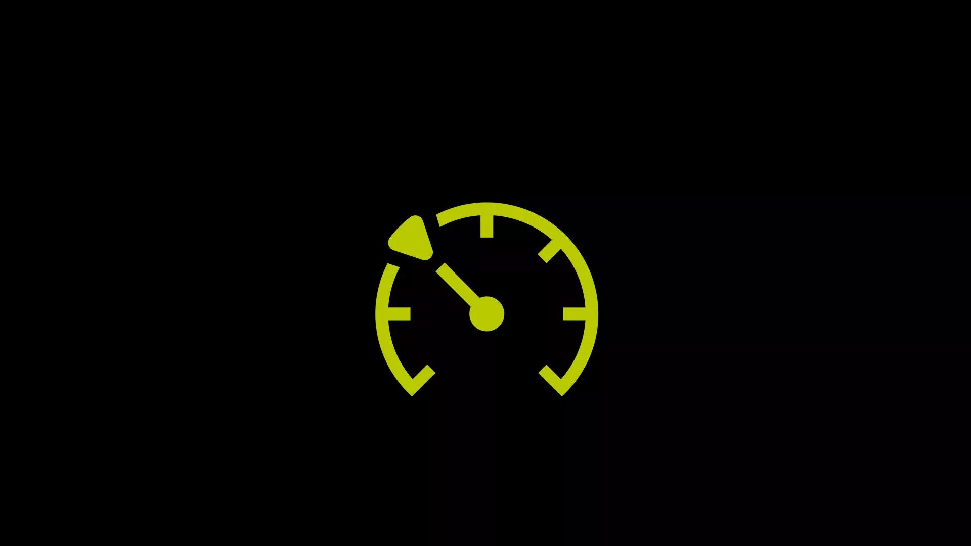 Das Bild zeigt ein grünes Geschwindigkeitssymbol auf einem schwarzen Hintergrund. Es stellt einen Tachometer dar, mit einem Zeiger, der auf das untere Drittel des Messbereichs zeigt.