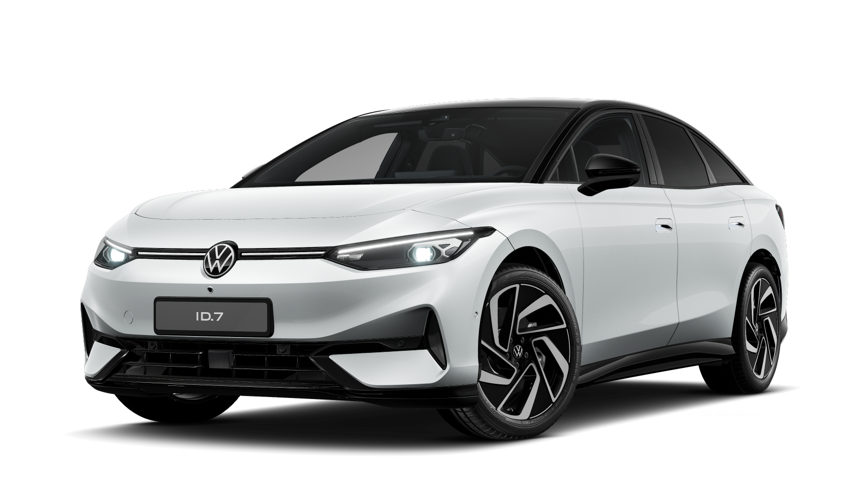 Frontansicht eines weißen VW ID.7 Pro 
