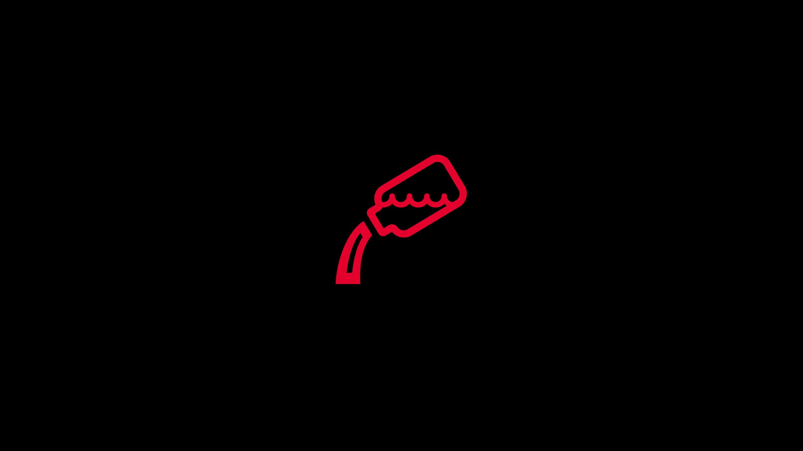 Rotes Symbol einer Flasche, aus der Flüssigkeit in einen Becher oder ein anderes Gefäß gegossen wird, auf schwarzem Hintergrund. Das Bild könnte eine Aufforderung zum Trinken oder eine Darstellung eines Getränkeprodukts sein.