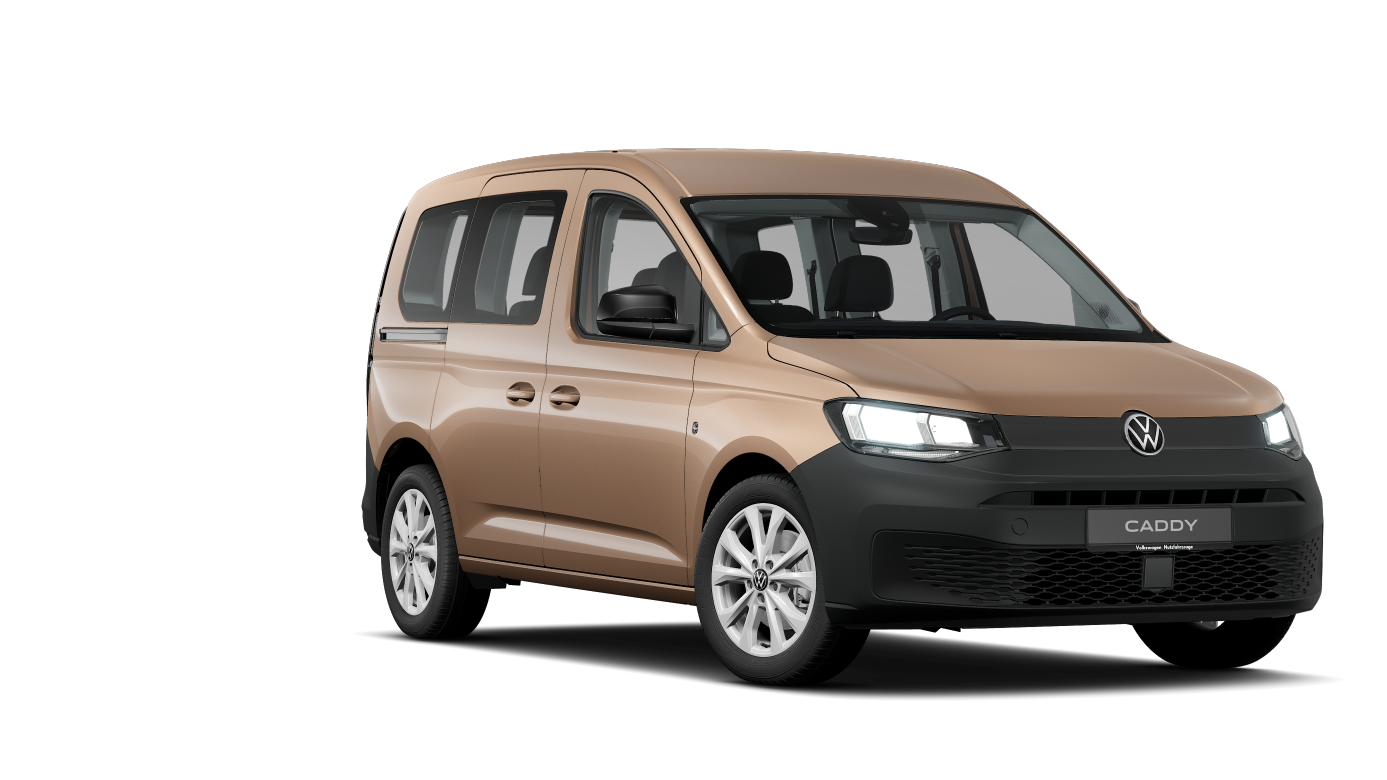 Schräge Frontansicht des Caddy in Copperbronze Metallic