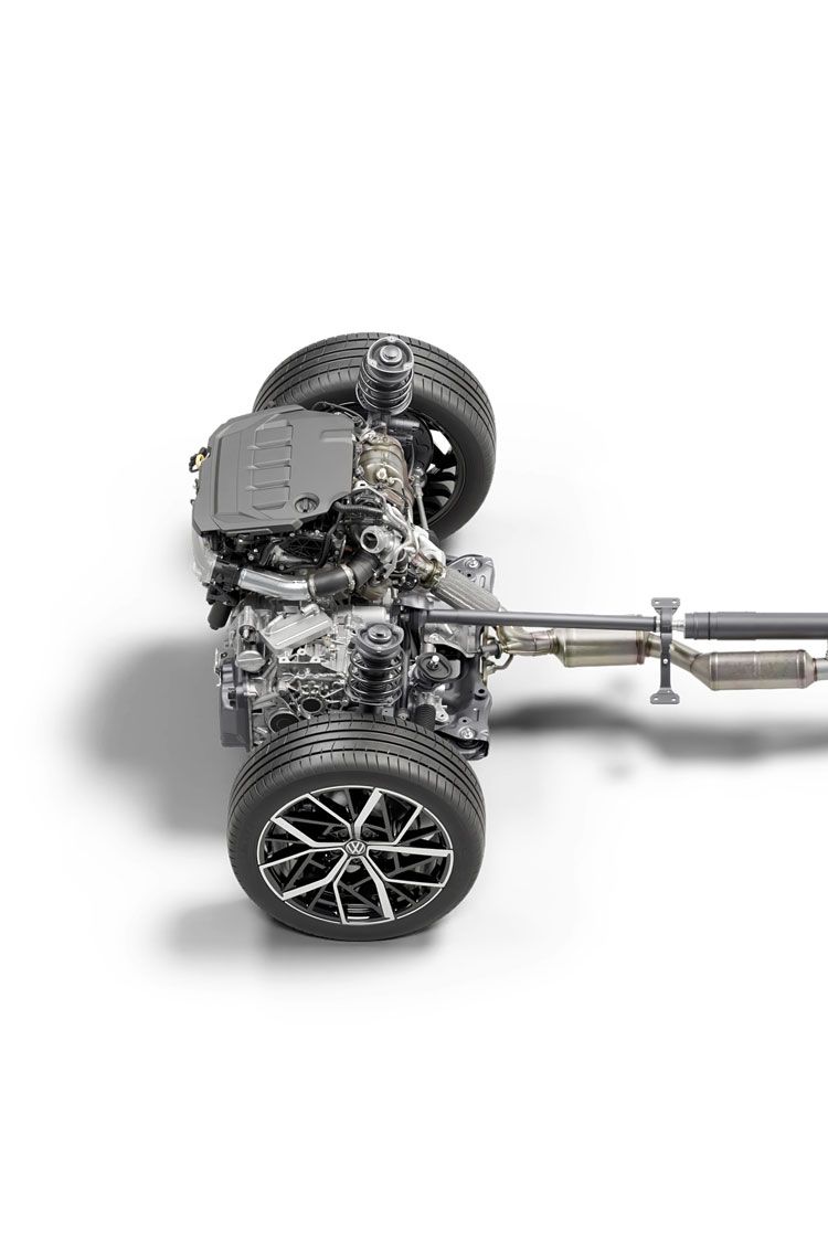 Abbildung zeigt 2.0 l TSI 4Motion-Antrieb des neuen Volkswagen Tayron 