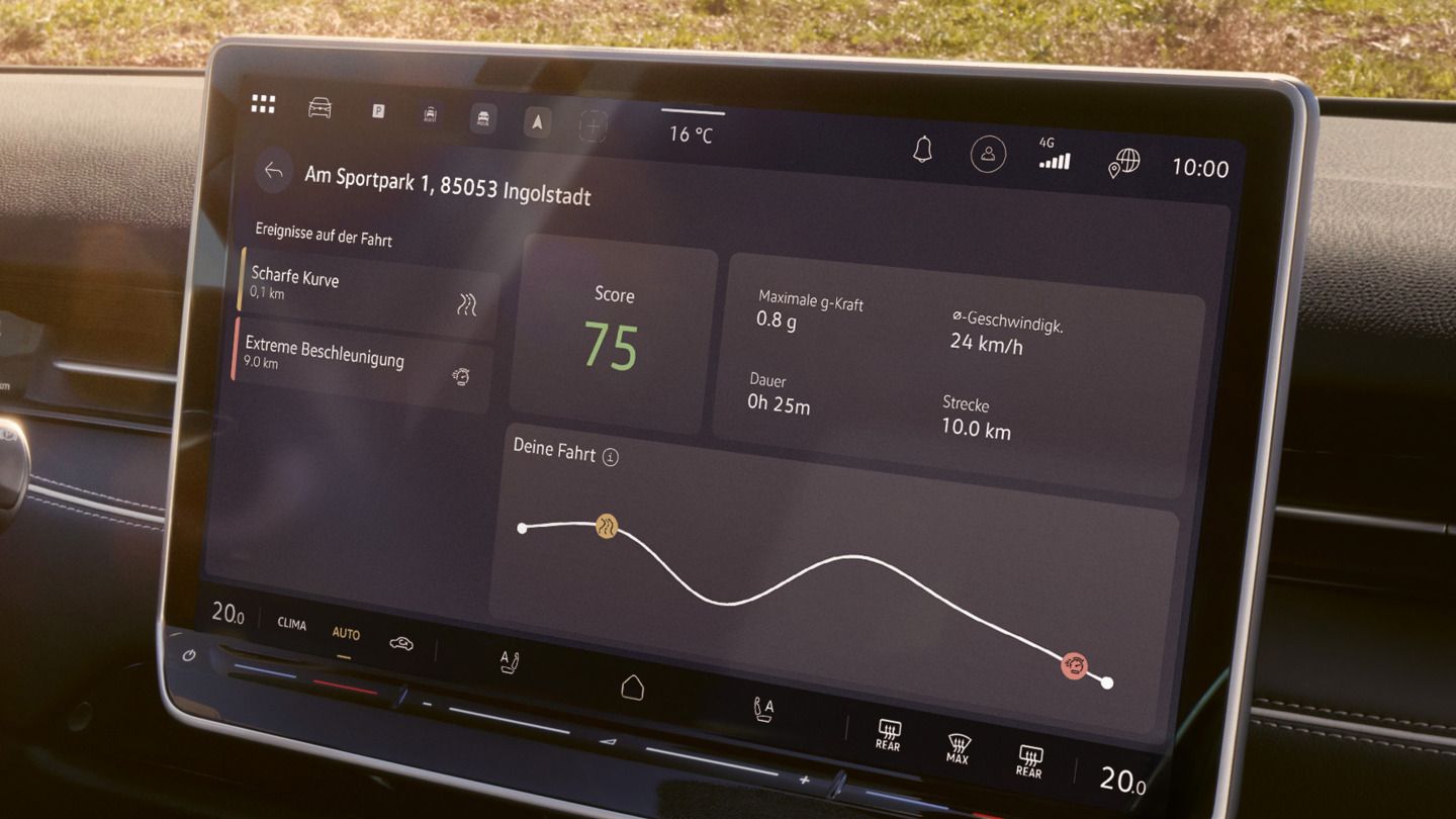Das Bild zeigt das Infotainment System eines ID. Modells und den Modus "Fahrstil"