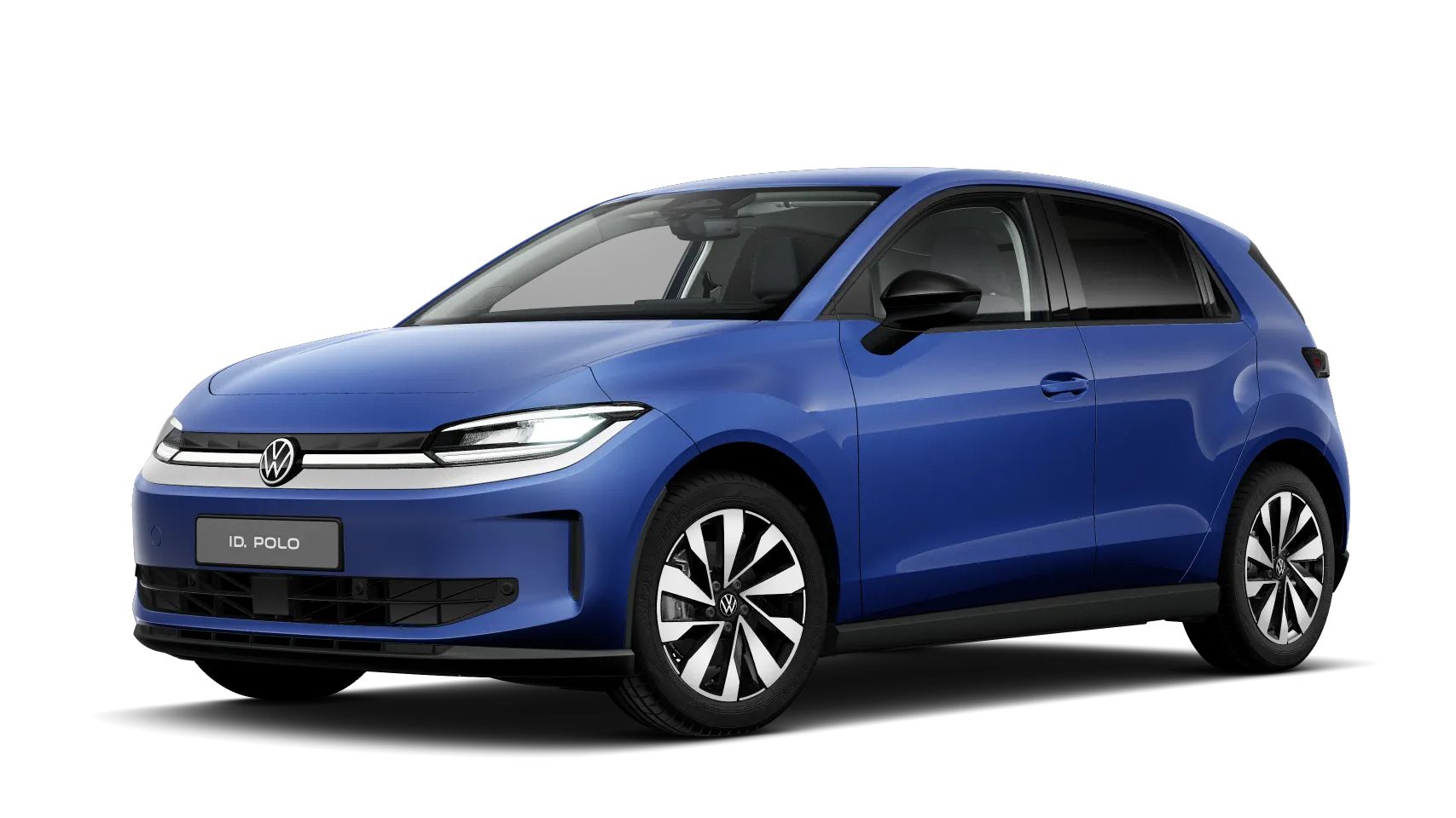 Seitlich Schräge Ansicht des VW ID. Polo Life in Celestial Blue