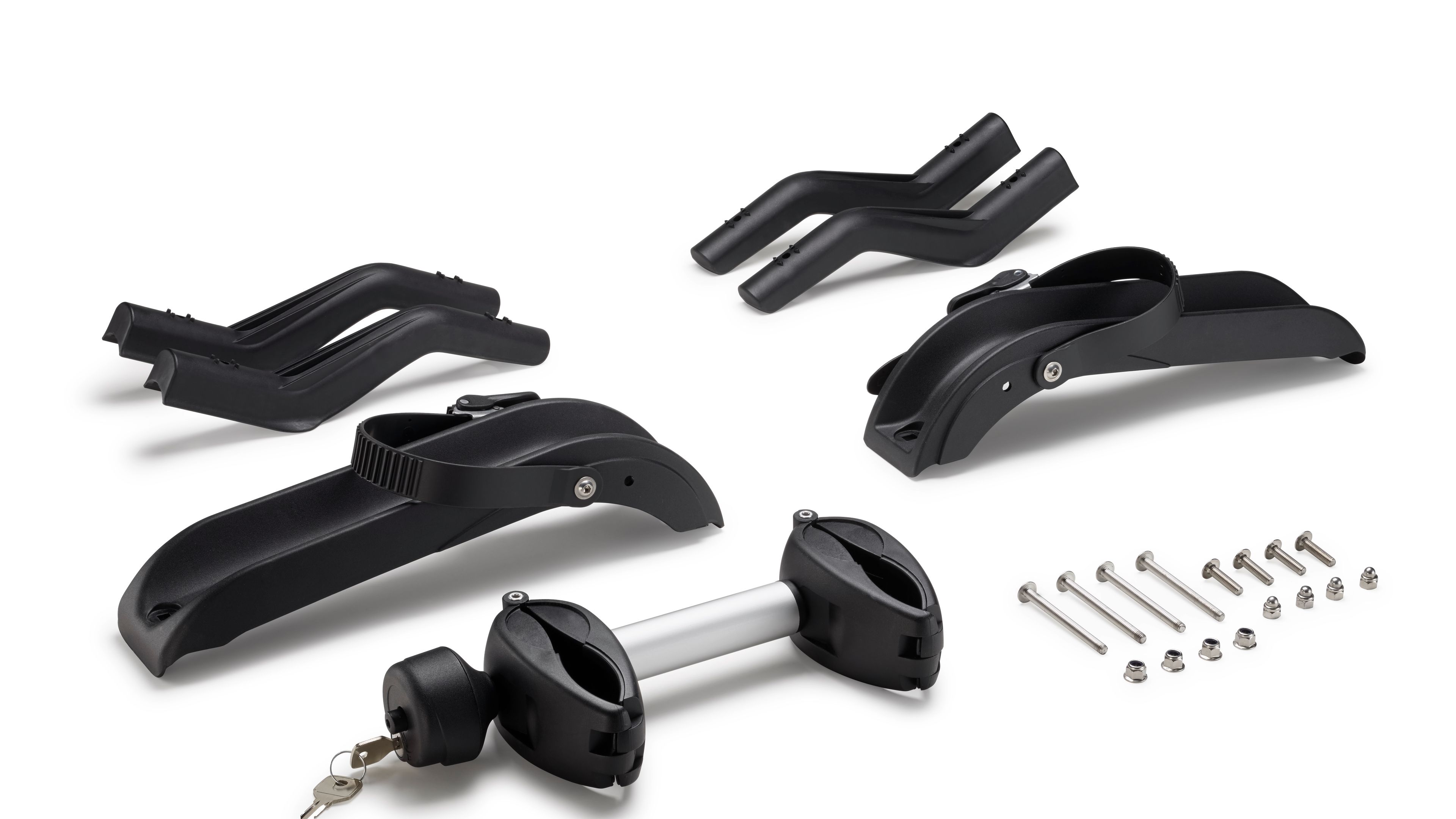 Verschiedene Schraueben und Elemente zur Befestigung von Volkswagen Tragstäben.