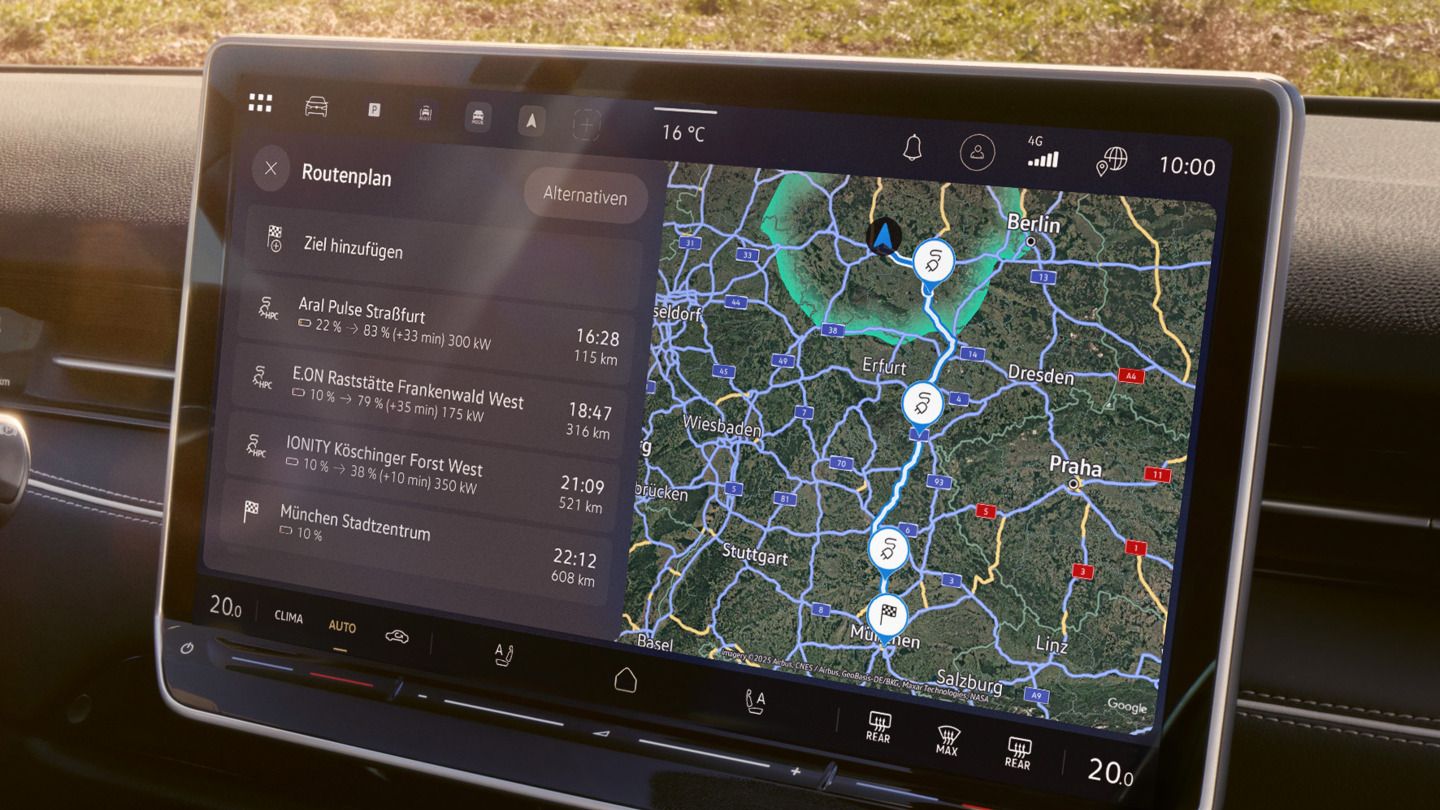 Das Bild zeigt das Infotainment System eines ID. Modells und den Modus "Navigation"