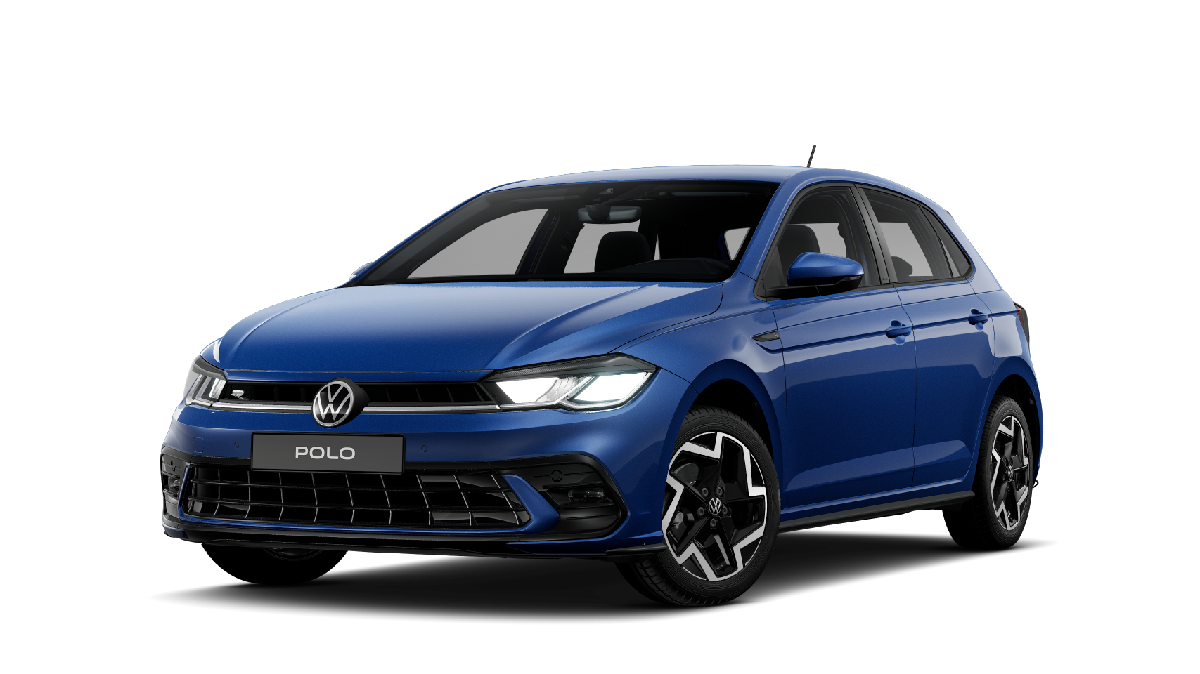 Schräge Frontansicht eines schwarzen VW Polo R-Line