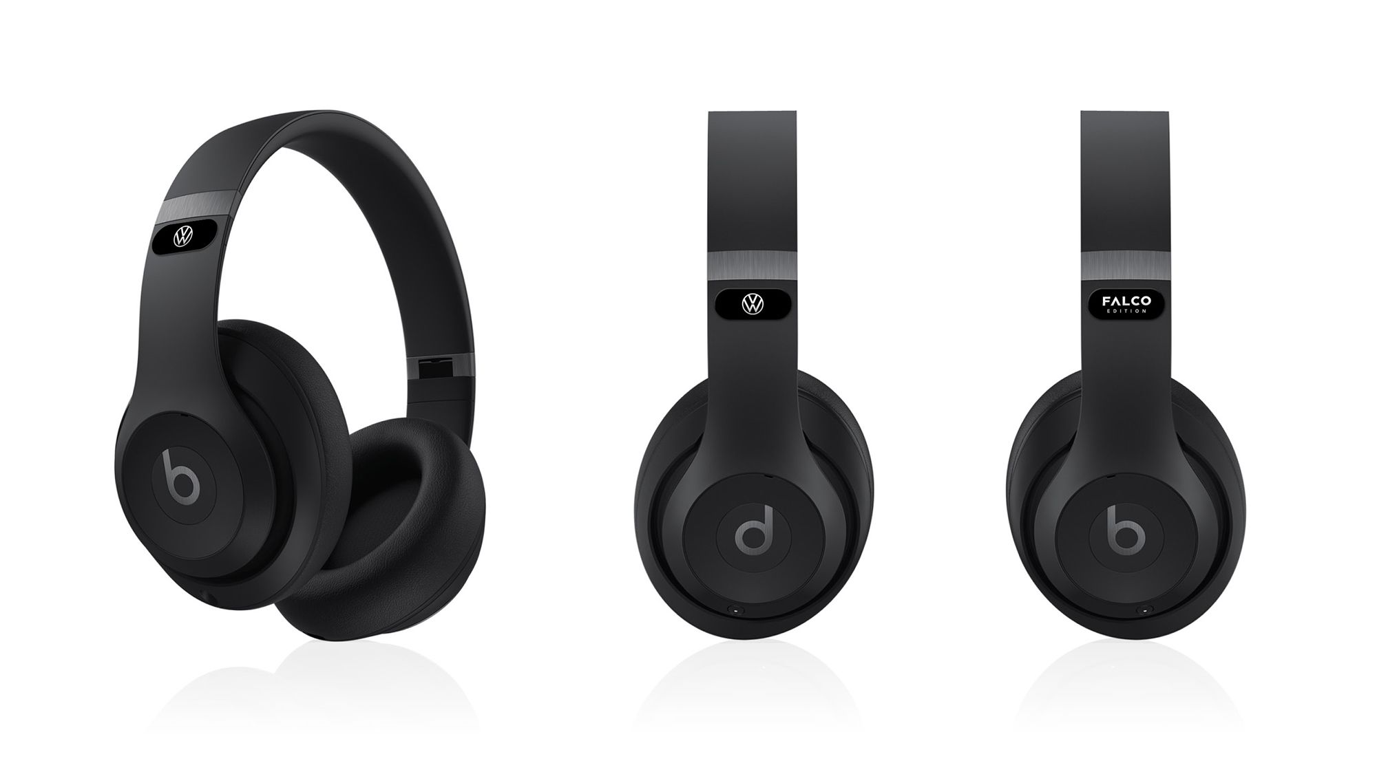Schwarze Beats Kopfhörer mit Falco-Badge und VW Logo.