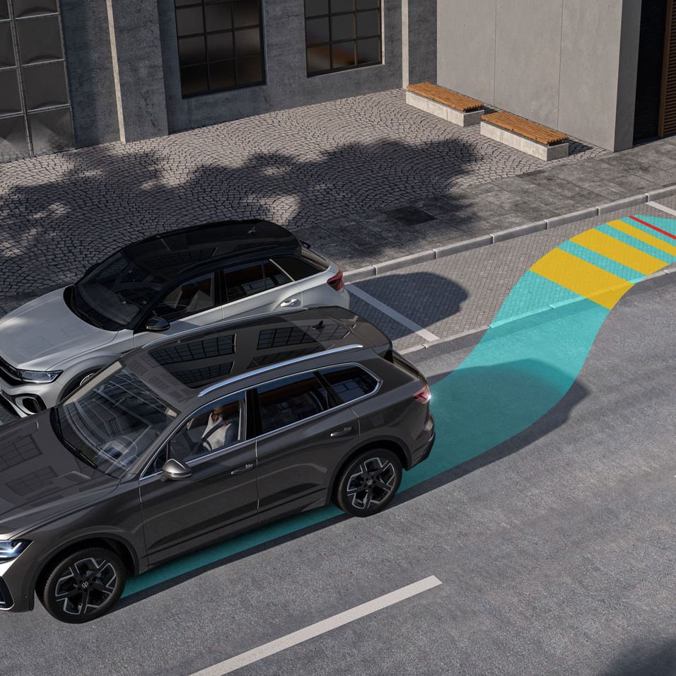 Grafische Darstellung des Assistenzsystems Park Assist Pro im VW Touareg
