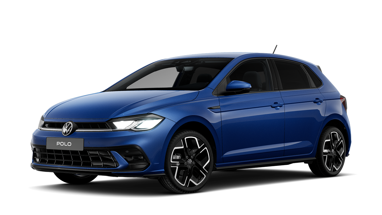 Frontansicht eines blauen VW Polo