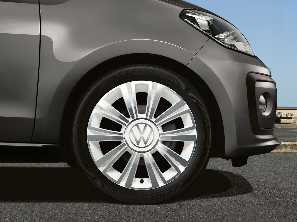 Detailaufnahme der Felge la boca white des VW up!
