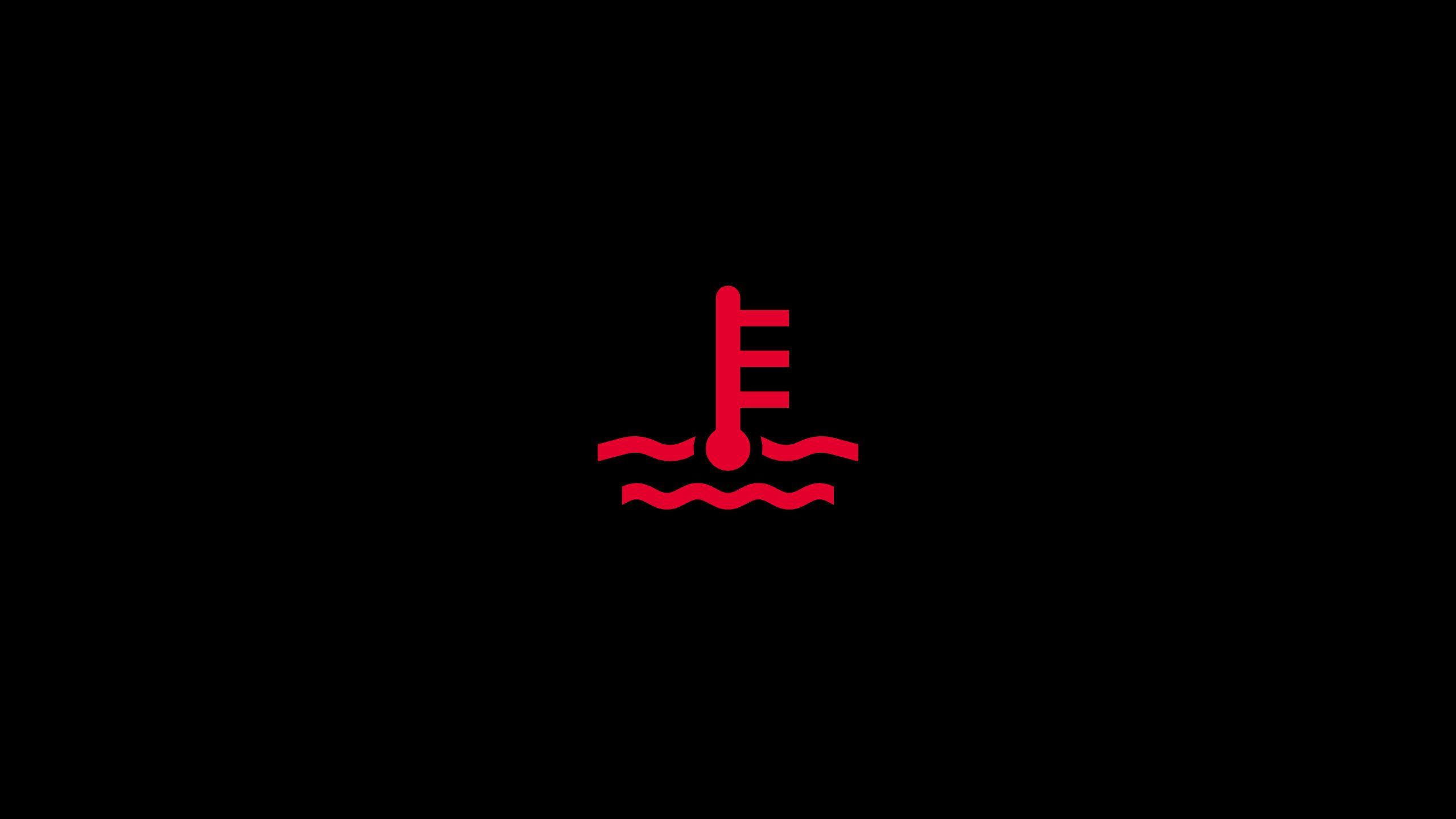 Rotes Symbol eines Thermometers, das teilweise von Wellen umgeben ist. Das Bild deutet auf Temperaturmessung in einem flüssigen Medium hin. Der Hintergrund ist schwarz.