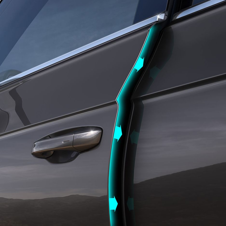 Illustration zeigt schematisch anhand eines VW Touareg die Funktionsweise der Türzuziehhilfe.