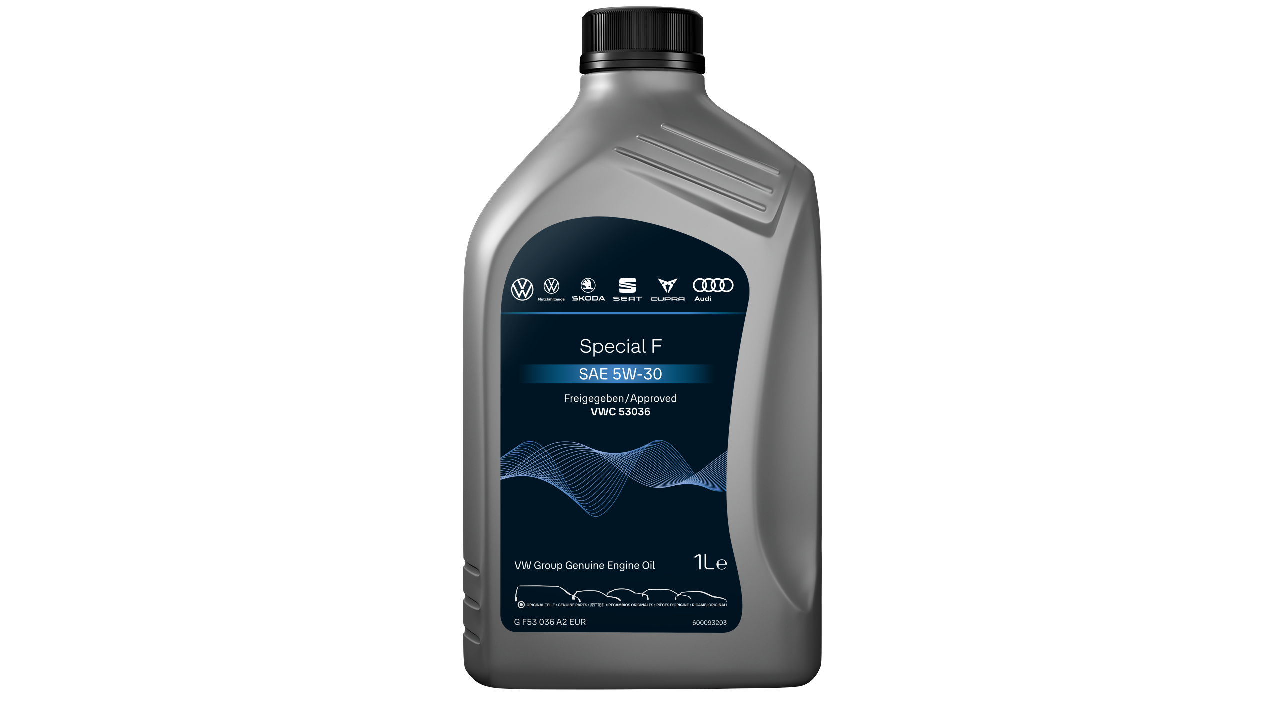 Eine 1 Liter Flasche Volkswagen Special F Motoröl speziell für Dieselfahrzeuge.