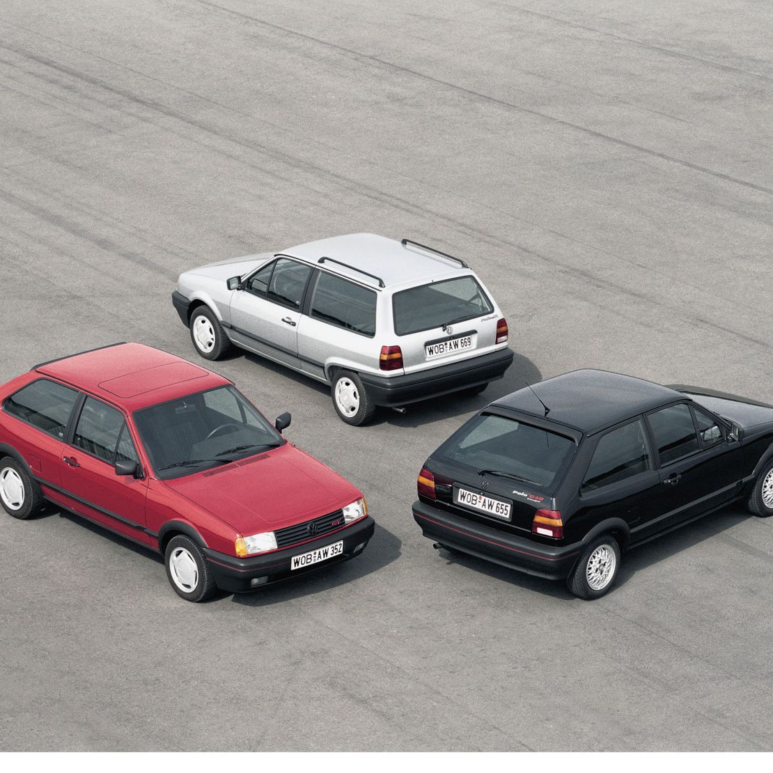 Der VW Polo 2: verschiedene Varianten von oben fotografiert