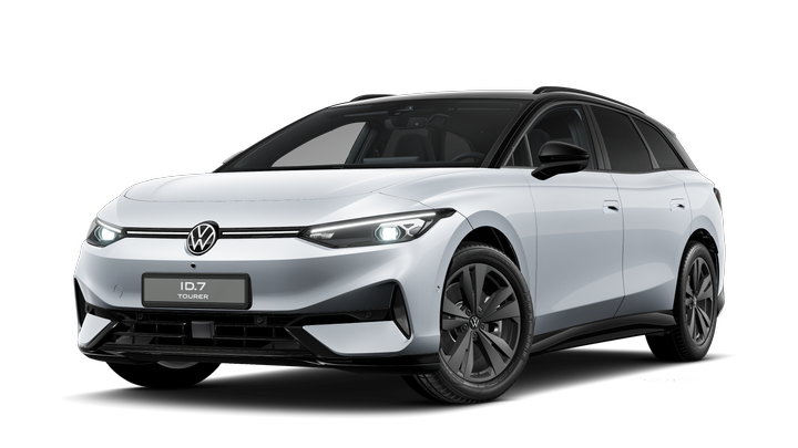 Schräge Frontansicht eines ID.7 Tourer in Pure White