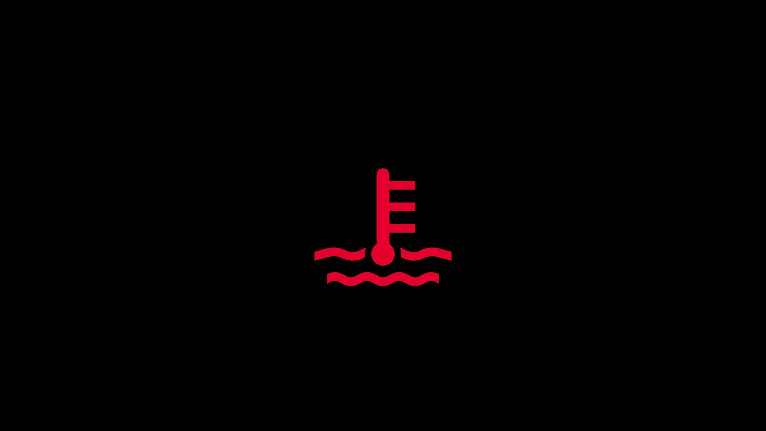 Rotes Symbol eines Thermometers, das teilweise von Wellen umgeben ist. Das Bild deutet auf Temperaturmessung in einem flüssigen Medium hin. Der Hintergrund ist schwarz.