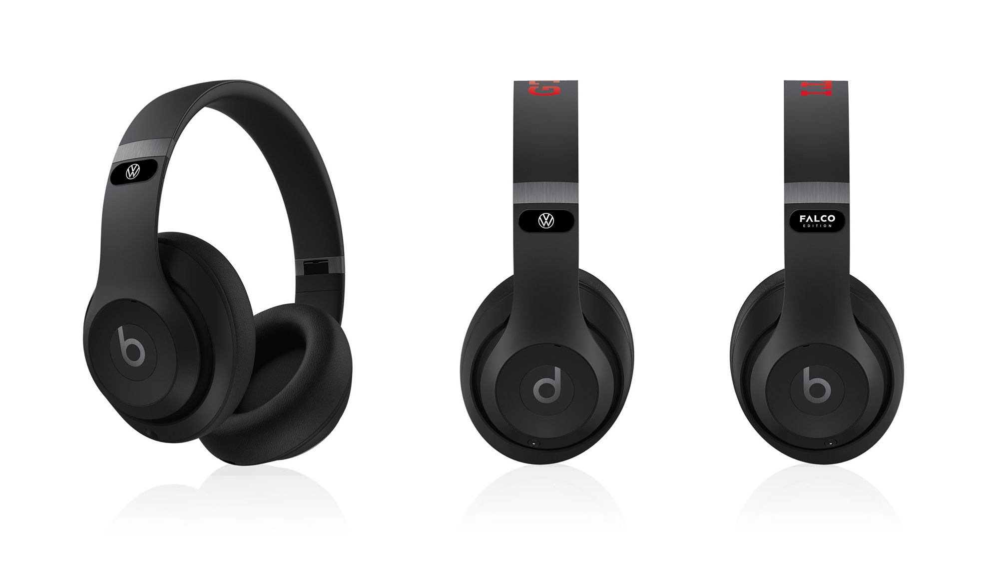 Schwarze Beats Kopfhörer mit Falco-Badge, VW Logo und GTI-Aufschrift.