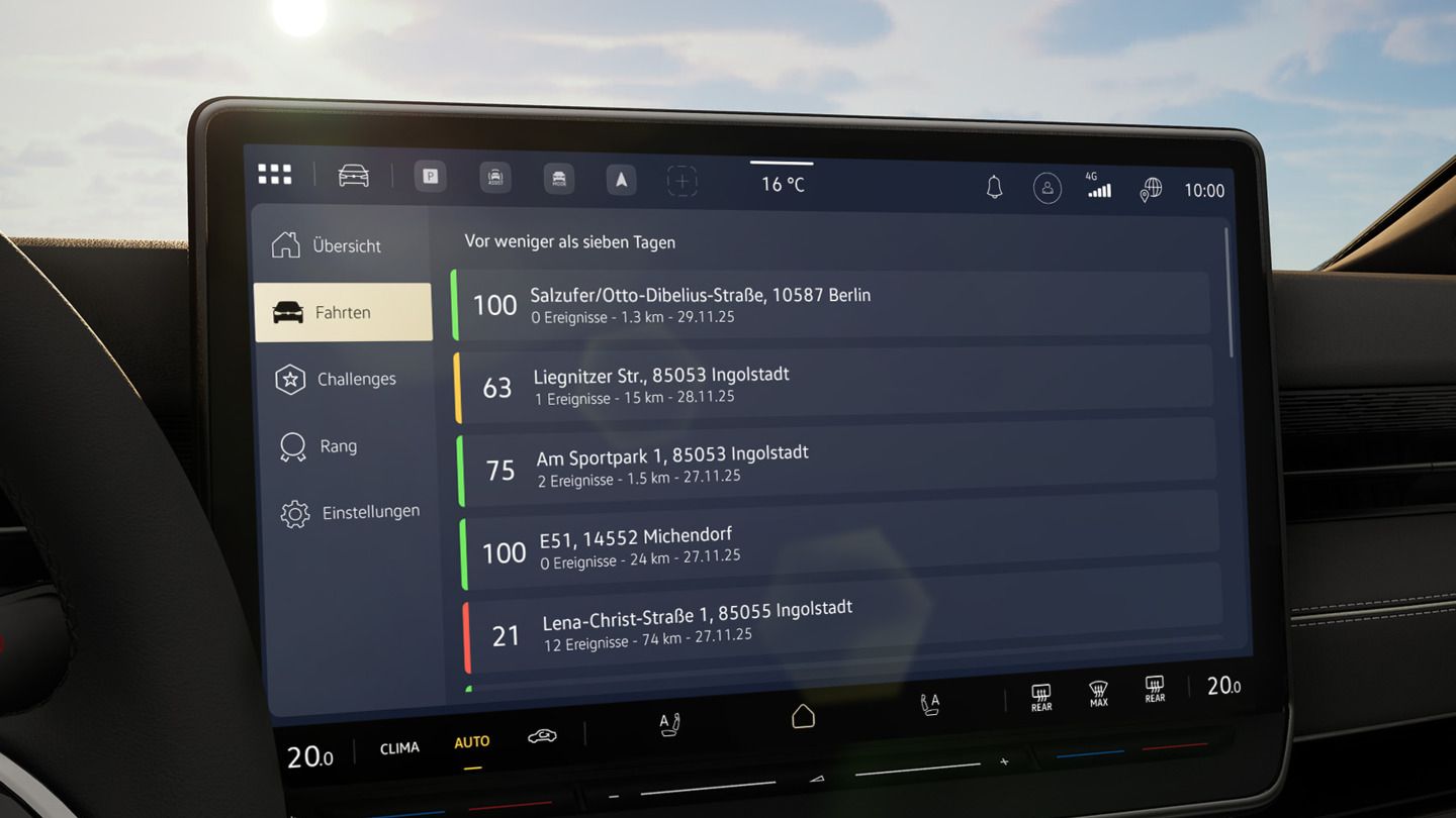 Das Bild zeigt das Infotainment System eines ID. Modells und den Modus "Fahrstil"