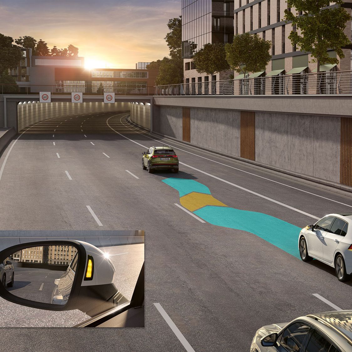 Assistenzsystem "Side Assist" (Spurwechselassistent) im VW Golf