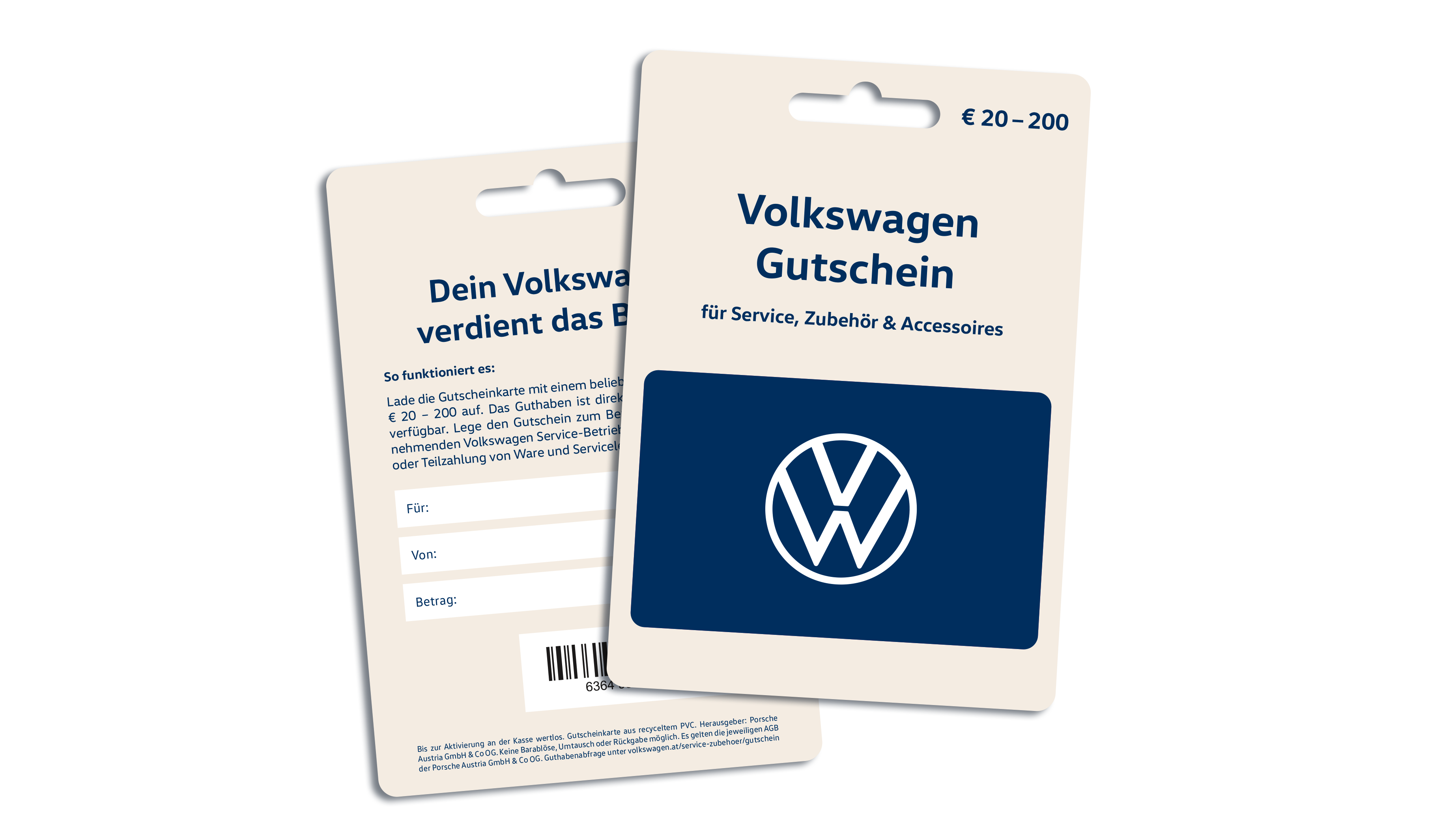 Volkswagen Gutscheinkarte auf Kartenträger