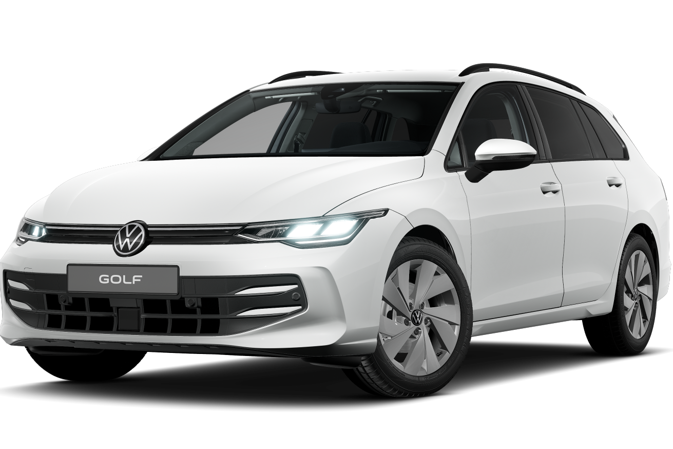 Schräge Frontansicht eines Golf Variant Business in weiß