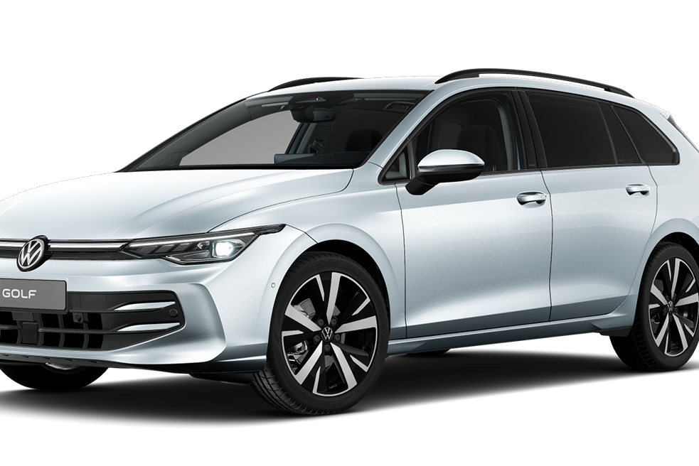 Schräge Frontansicht eines Golf Variant Business in weiß