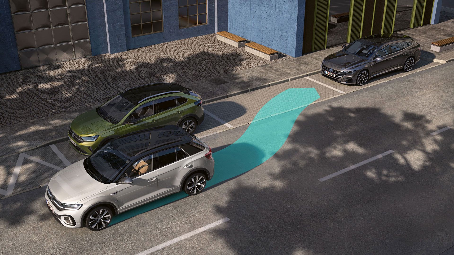 Grafische Darstellung des Park Assist am VW T-Roc