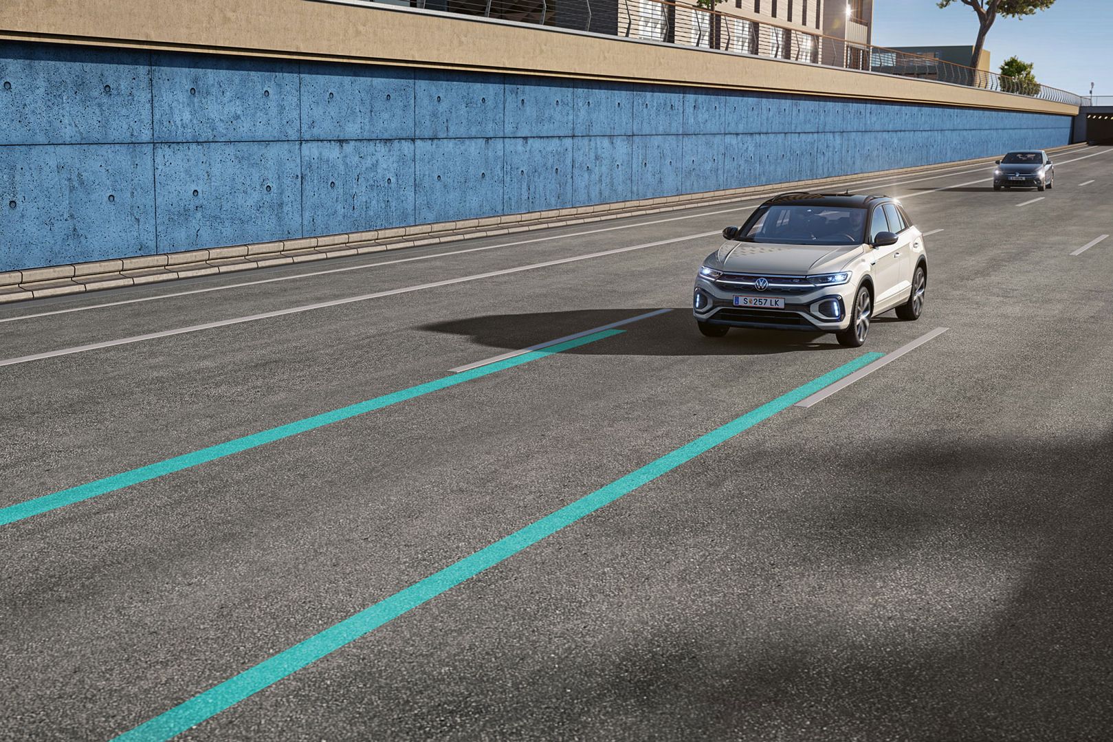Grafische Darstellung des Lane Assist vom VW T-Roc