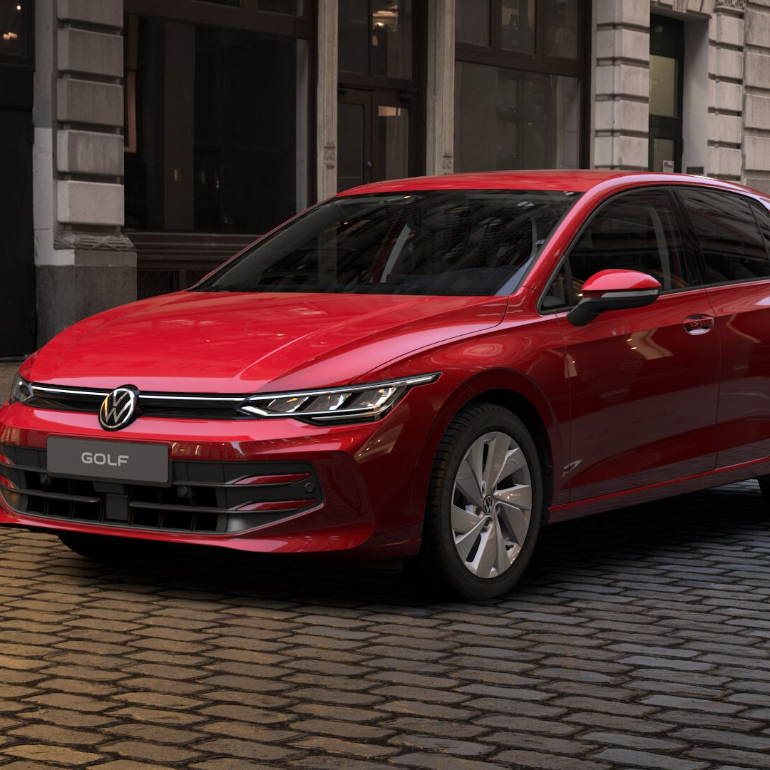 Ein roter VW Golf Rabbit von vorne