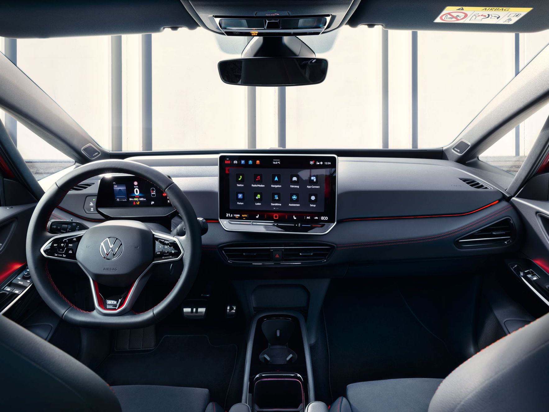 Das Interieur des VW ID.3 GTX mit roten Details 