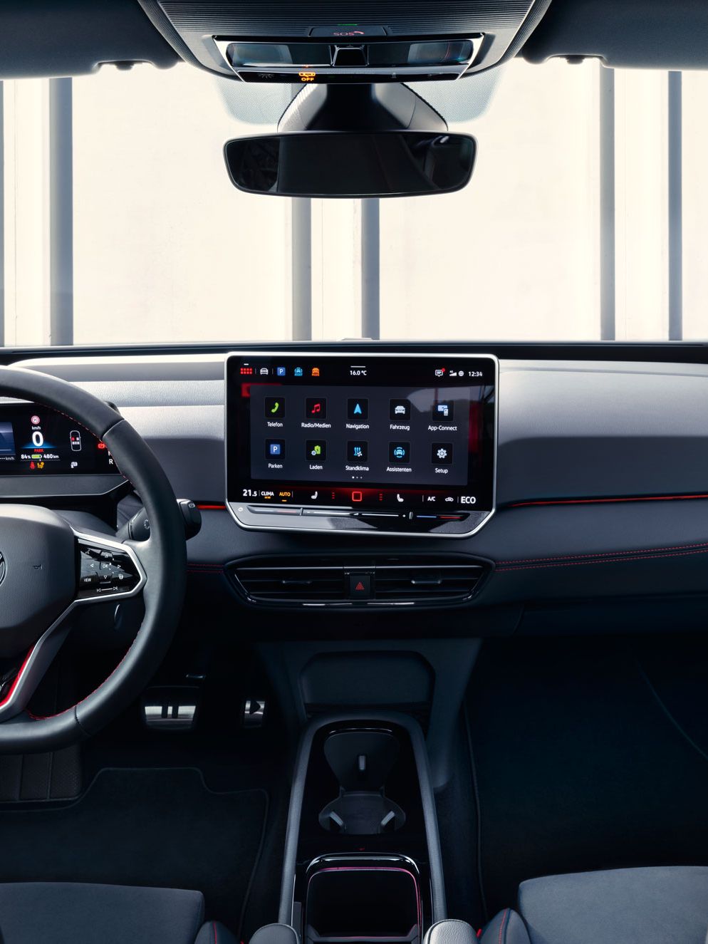 Das Interieur des VW ID.3 GTX mit roten Details 